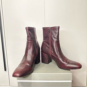 Franco Sarto Burgundy Snakeskin Block Heel Booties - Size 11 Women's